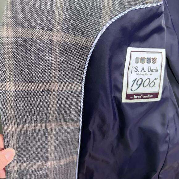 Jos A Bank sportcoat men's 38 R Scottish plaid linen‎ wool gray Tailored brrr - Picture 10 of 14